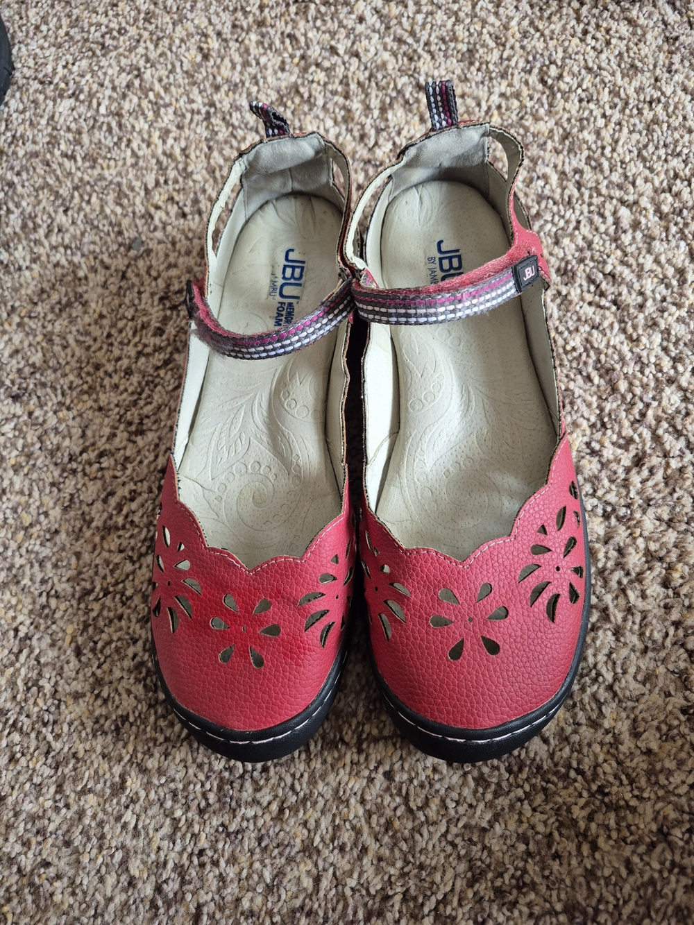 Vintage JBU Women's Red Mary Jane Flats with Floral Cutouts